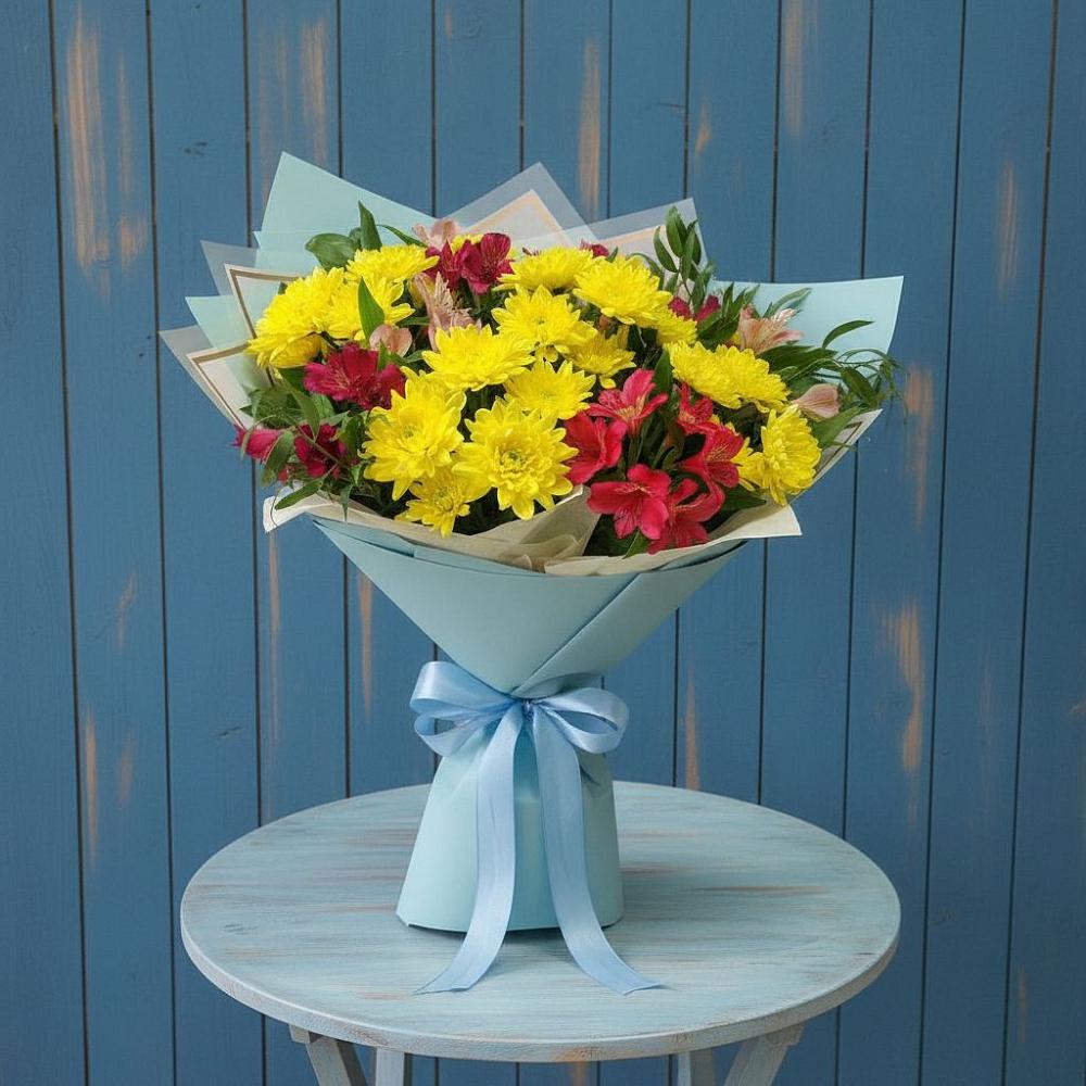 Букет цветов из: Альстромерии и Хризантемы в Тихвине