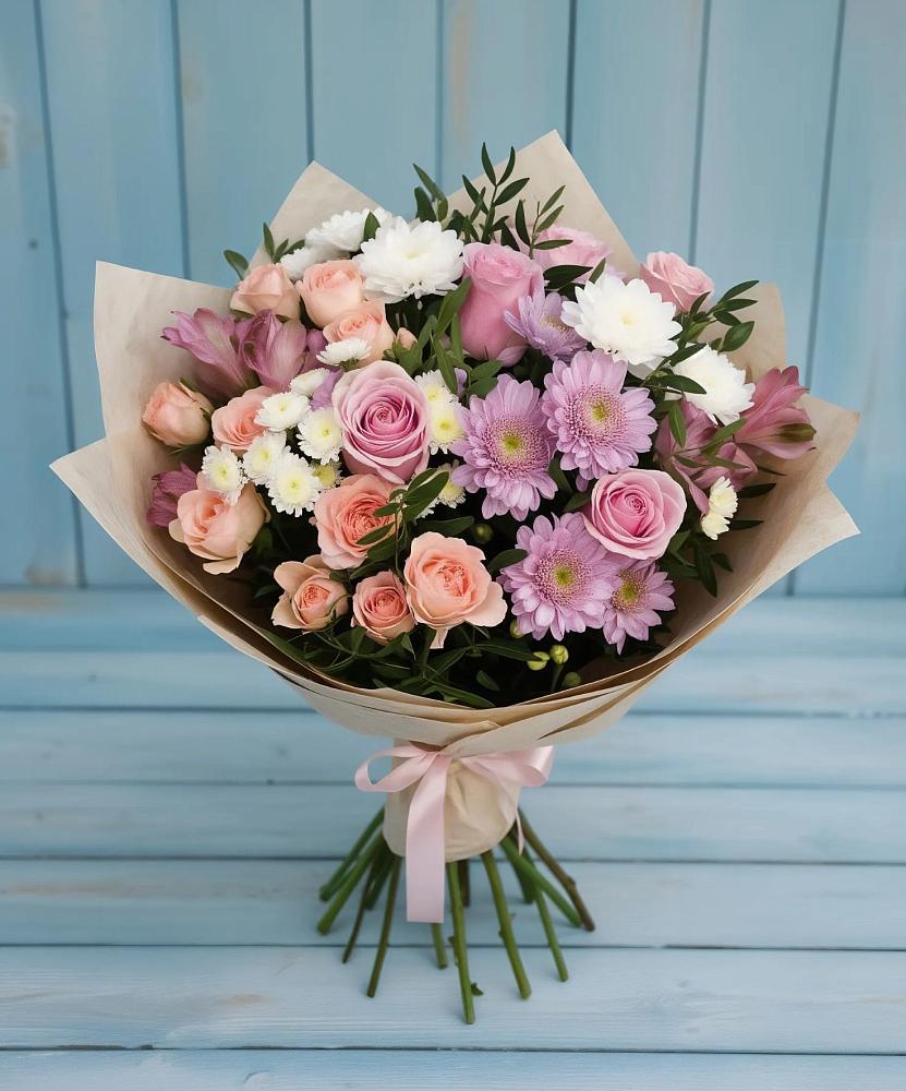 Букет цветов из: Хризантемы, Розы и Альстромерии в Тихвине