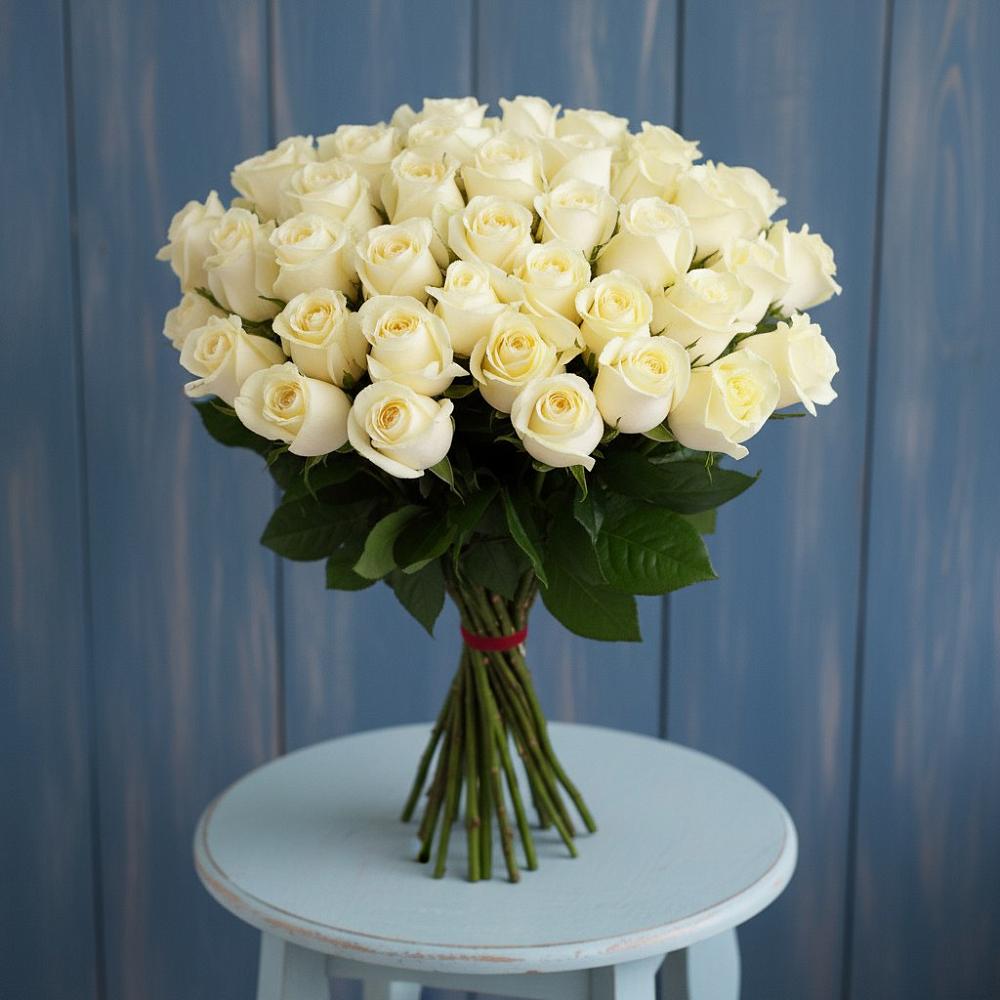 Букет 51 Белая роза Эдлесс Лав в Тихвине