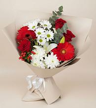 Букет цветов из:  Розы, Хризантемы, Герберы и Лилии #REPLACE_PRED# Тихвине