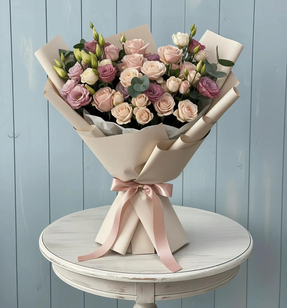 Букет цветов из: Розы и Лизиантусы в Тихвине