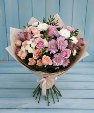 Букет цветов из:  Хризантемы, Розы и Альстромерии в Тихвине